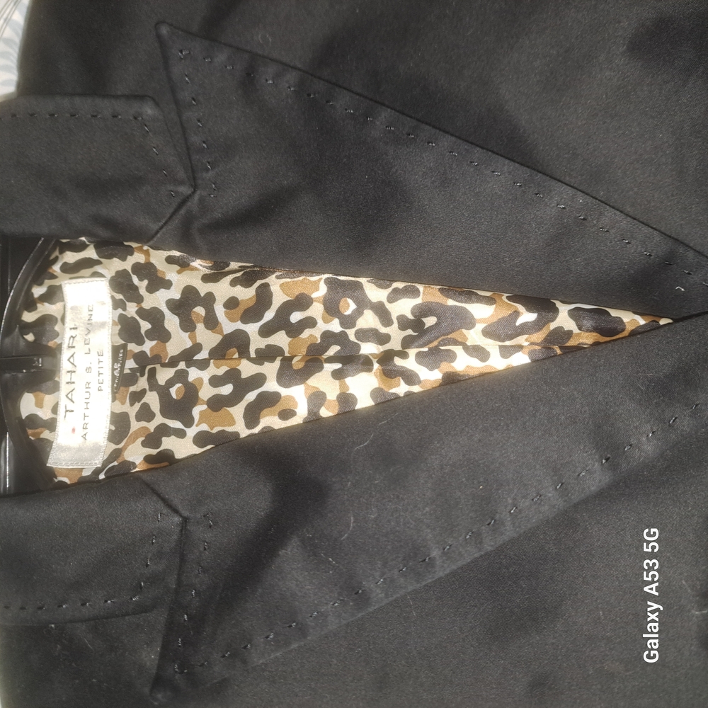 Tahari Black Blazer with Animal Print Lining